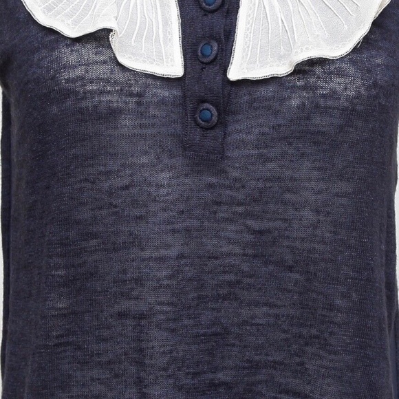 CHLOE Sleeveless Top Shirt Sleeveless Navy Ivory Ruffle Henley XS 2007 - Picture 6 of 9